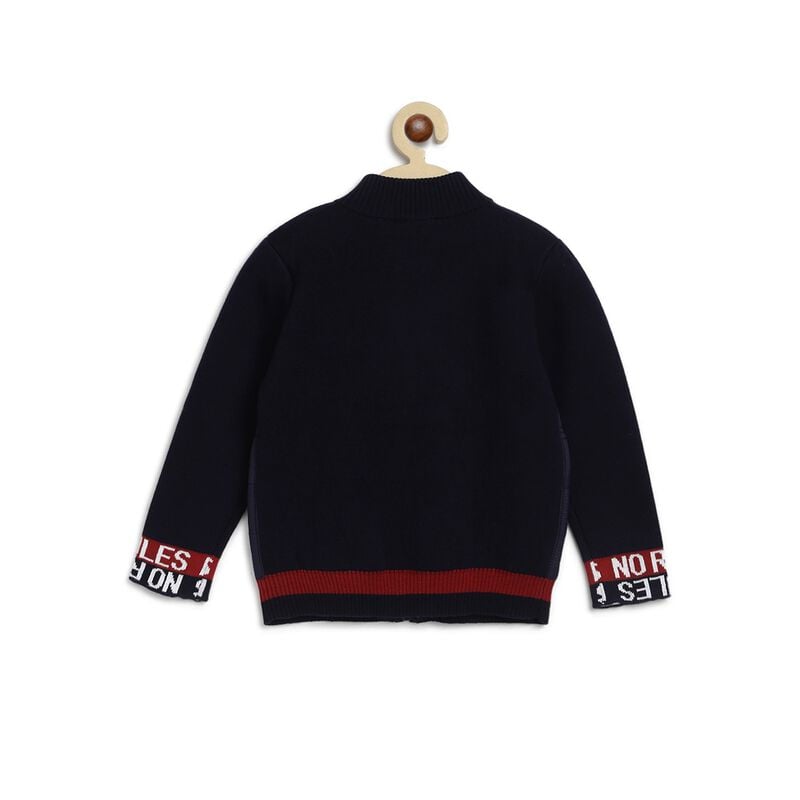 Boys Dark Blue Wool Blend Tricot Cardigan image number 1